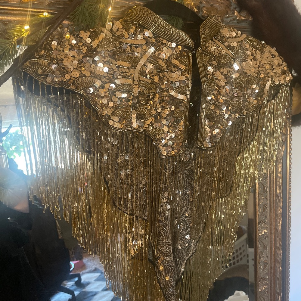 Hand Crafted Gold Sequin Fringe Crop Top